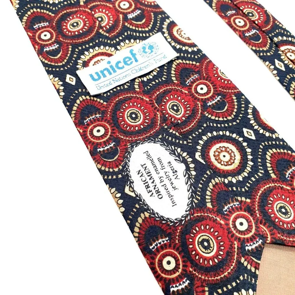 Unicef Mens Necktie African Ornament Inspired United Nations Childrens Fund Gift - Picture 5 of 8